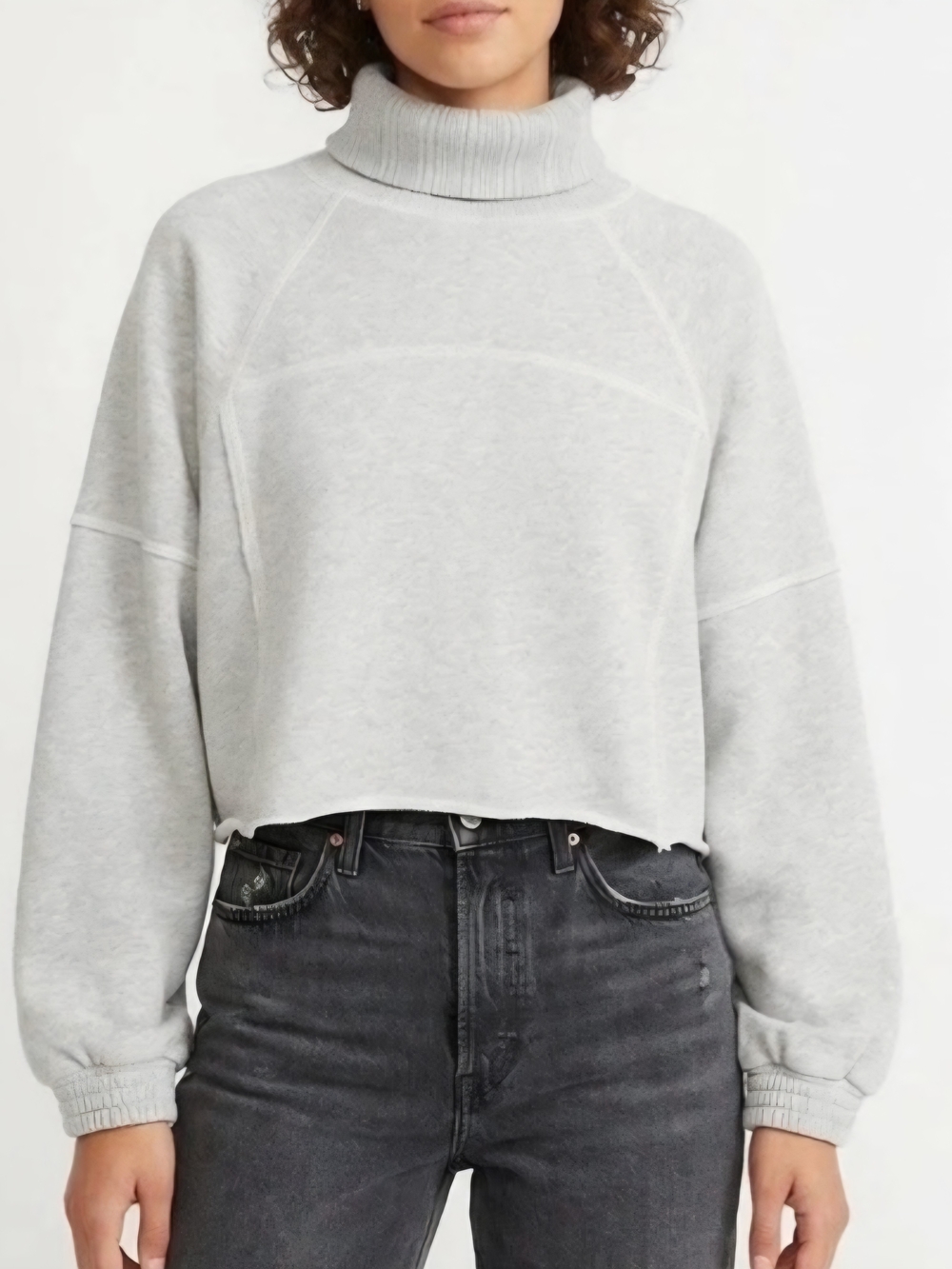 aerie Light Gray Cropped Turtleneck Pullover Sweater